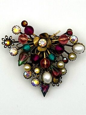 Vintage Multicolor Floral Cluster Brooch